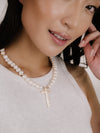 Explore More Collection - Organic Pearl Cross Necklace