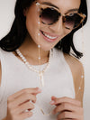 Explore More Collection - Organic Pearl Cross Necklace