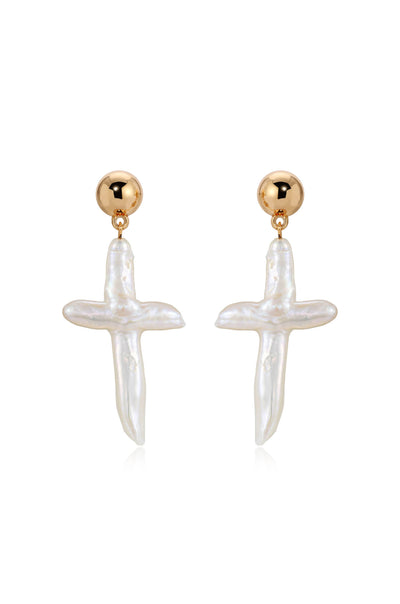 Explore More Collection - Organic Freshwater Pearl Cross Earrings