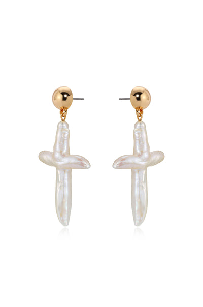 Explore More Collection - Organic Freshwater Pearl Cross Earrings