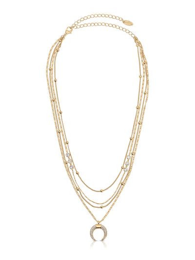 Explore More Collection - Layered Gold Chain & Crescent Horn Necklace