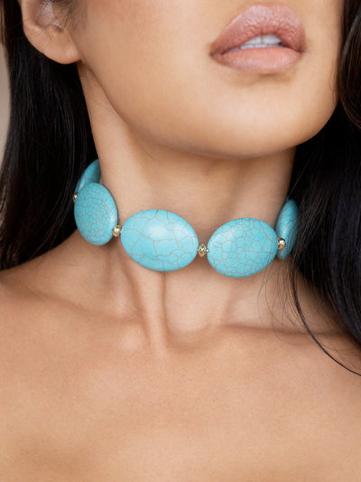 Explore More Collection - Oval Turquoise Stones Statement Choker