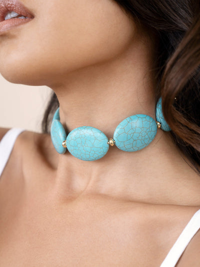 Explore More Collection - Oval Turquoise Stones Statement Choker