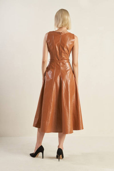 Explore More Collection - LUNAR SYMPHONY FAUX LEATHER MIDI DRESS