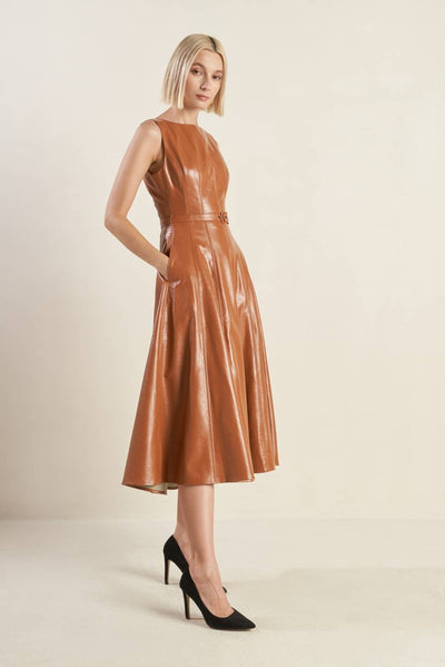 Explore More Collection - LUNAR SYMPHONY FAUX LEATHER MIDI DRESS