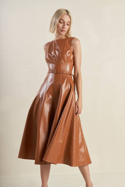 Explore More Collection - LUNAR SYMPHONY FAUX LEATHER MIDI DRESS