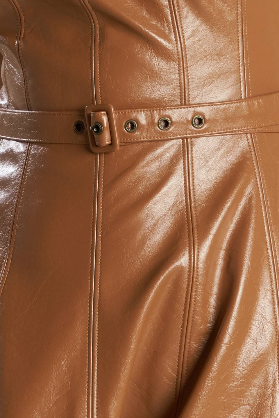 LUNAR SYMPHONY FAUX LEATHER MIDI DRESS l FREEMARKET CAMEL / S LUNAR SYMPHONY FAUX LEATHER MIDI DRESS l FREEMARKET CAMEL / S