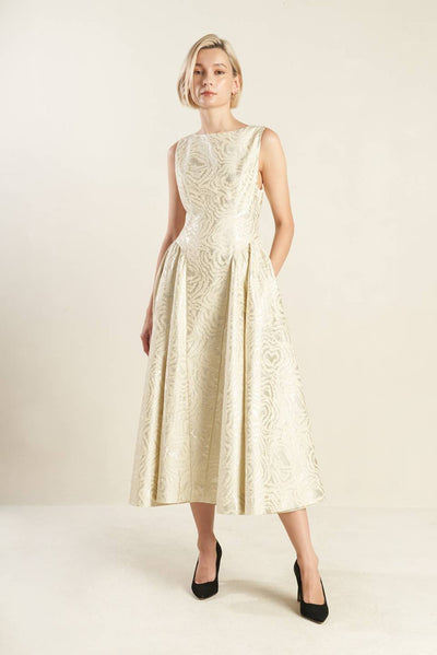 Explore More Collection - CHECK YOURSELF CHAMPAGNE WOVEN MIDI DRESS