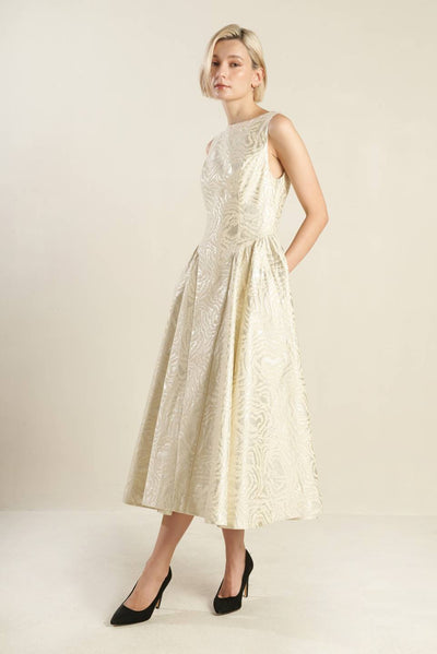 Explore More Collection - CHECK YOURSELF CHAMPAGNE WOVEN MIDI DRESS