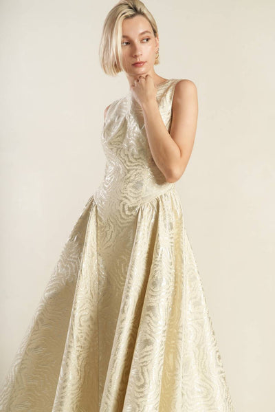 Explore More Collection - CHECK YOURSELF CHAMPAGNE WOVEN MIDI DRESS