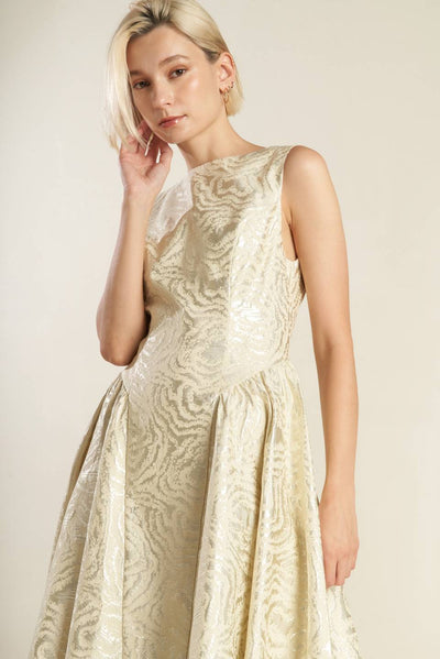 Explore More Collection - CHECK YOURSELF CHAMPAGNE WOVEN MIDI DRESS