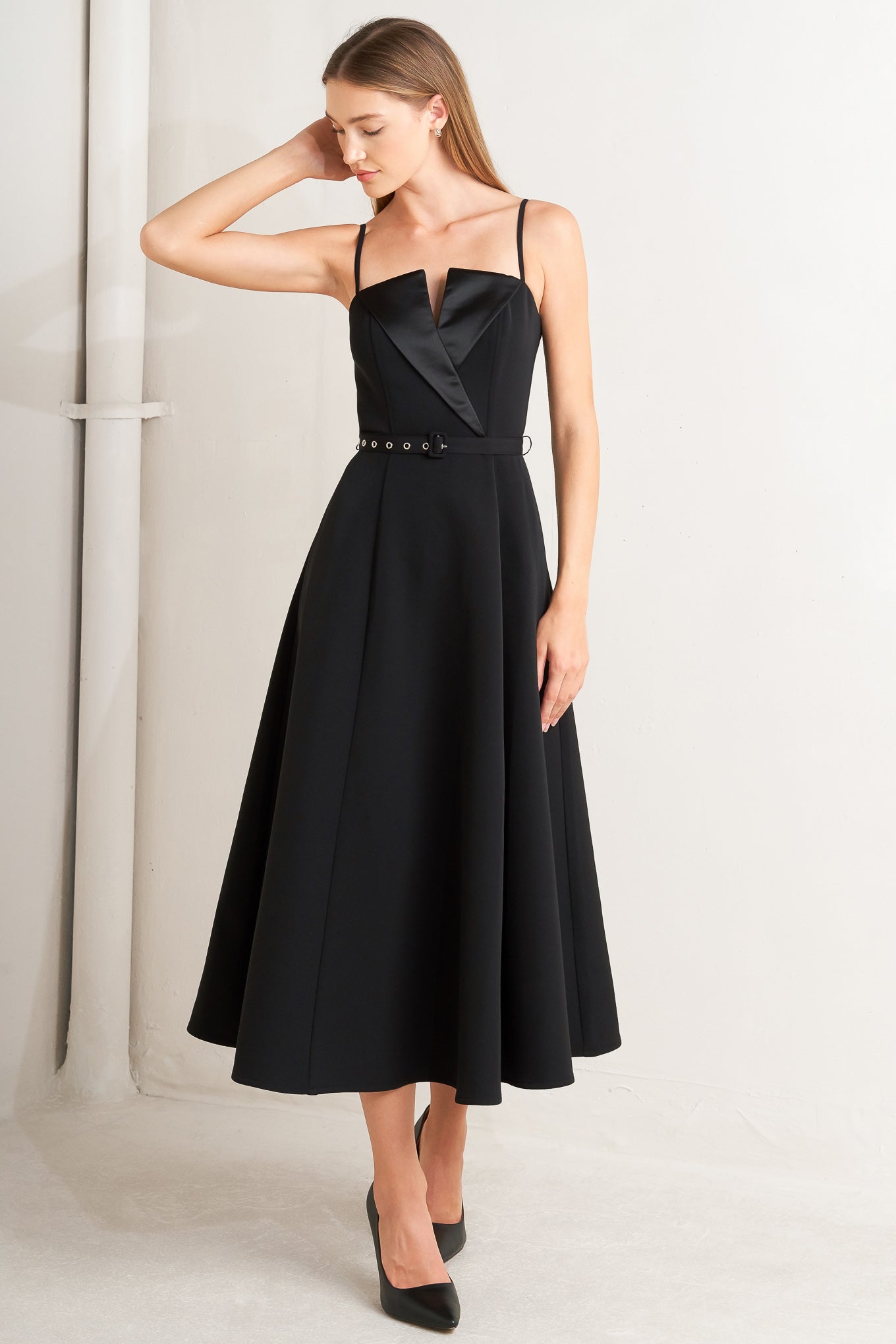 Explore More Collection - MIDNIGHT TUX WOVEN MIDI DRESS