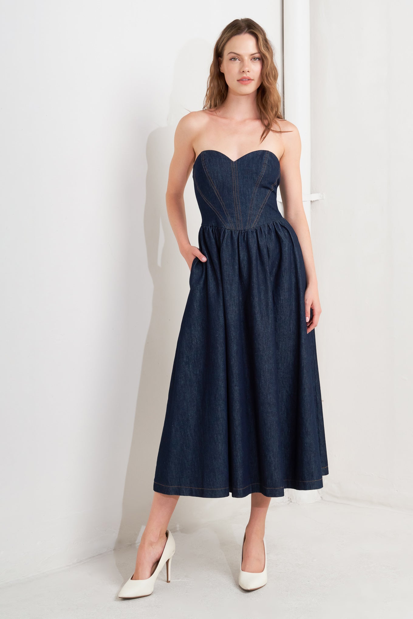 Explore More Collection - VINTAGE SIREN DENIM MIDI DRESS