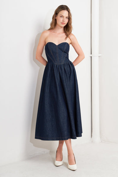 Explore More Collection - VINTAGE SIREN DENIM MIDI DRESS