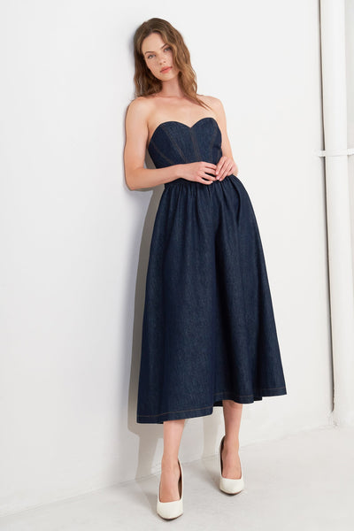 Explore More Collection - VINTAGE SIREN DENIM MIDI DRESS