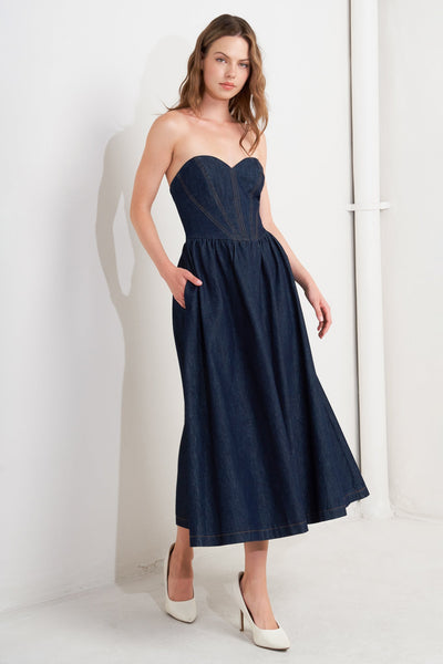 Explore More Collection - VINTAGE SIREN DENIM MIDI DRESS