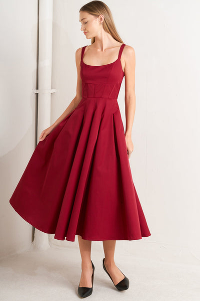 Explore More Collection - CRIMSON TWIRL WOVEN MIDI DRESS