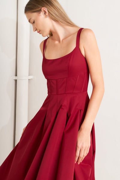 Explore More Collection - CRIMSON TWIRL WOVEN MIDI DRESS