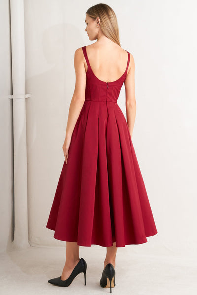 Explore More Collection - CRIMSON TWIRL WOVEN MIDI DRESS