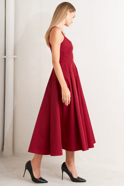 Explore More Collection - CRIMSON TWIRL WOVEN MIDI DRESS