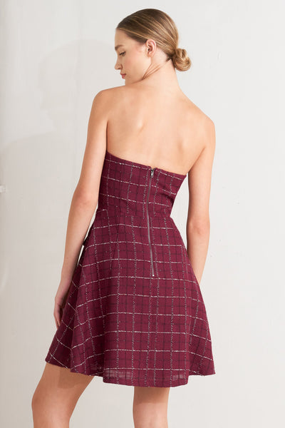 Explore More Collection - TWEED DOLL WINE WOVEN MINI DRESS