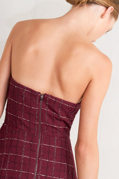Explore More Collection - TWEED DOLL WINE WOVEN MINI DRESS