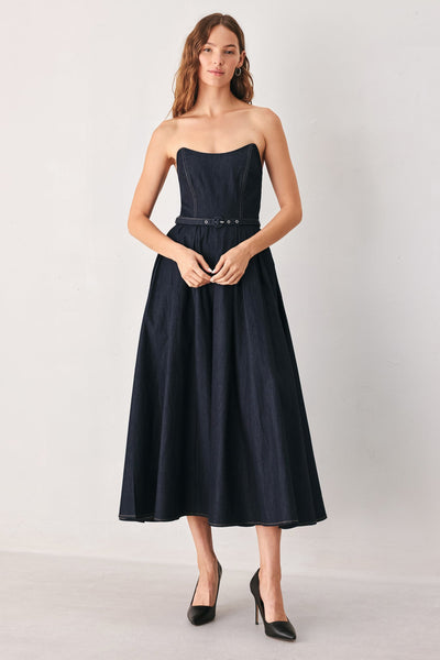 PARTY MUSE DENIM MIDI DRESS
