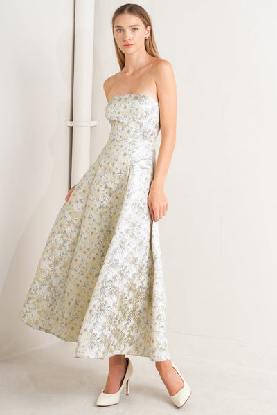 Explore More Collection - PASTEL BLOOM WOVEN JACQUARD MIDI DRESS