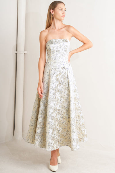 Explore More Collection - PASTEL BLOOM WOVEN JACQUARD MIDI DRESS