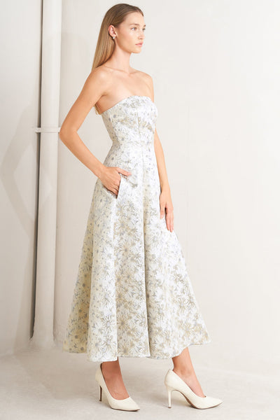 Explore More Collection - PASTEL BLOOM WOVEN JACQUARD MIDI DRESS