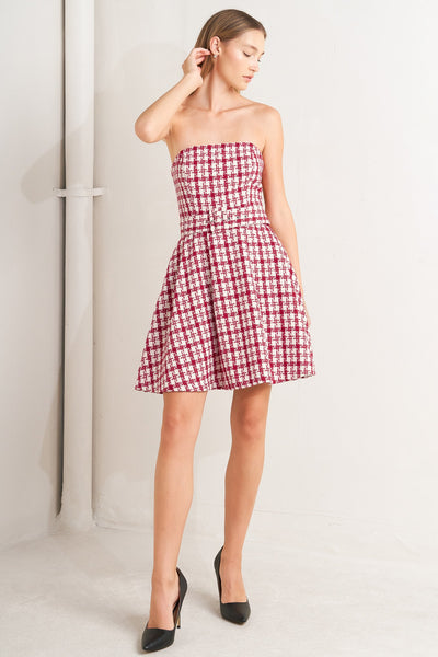 Explore More Collection - CHERRY CHECK TWEED MINI DRESS