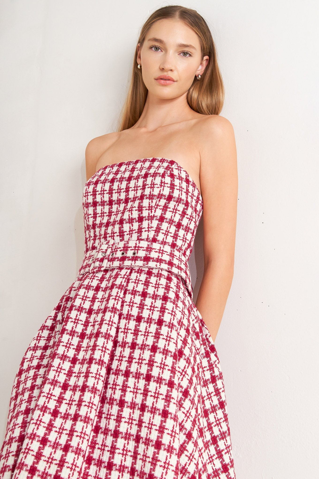 Explore More Collection - CHERRY CHECK TWEED MINI DRESS