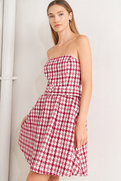 Explore More Collection - CHERRY CHECK TWEED MINI DRESS