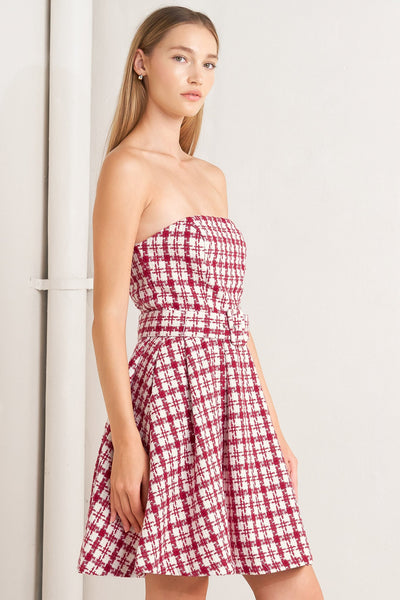 Explore More Collection - CHERRY CHECK TWEED MINI DRESS