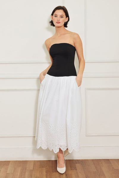 SOFT SPOKEN BEAUTY KNIT WOVEN MIDI DRESS