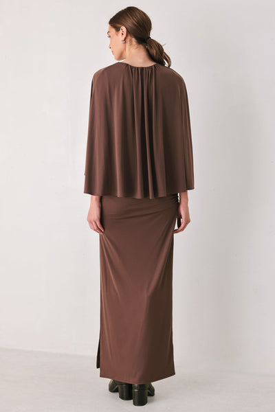 DUSTY ROSE DRAPE MAUVE CAPLET SHIRRED MIDI DRESS