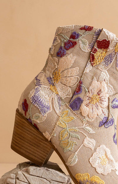 Explore More Collection - The Wanda | Taupe Floral Appliqué Western Boot