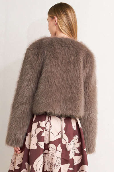 Explore More Collection - LONDON FLARE MOCHA FAUX FUR CROP JACKET