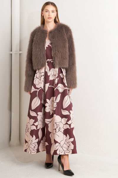 Explore More Collection - LONDON FLARE MOCHA FAUX FUR CROP JACKET