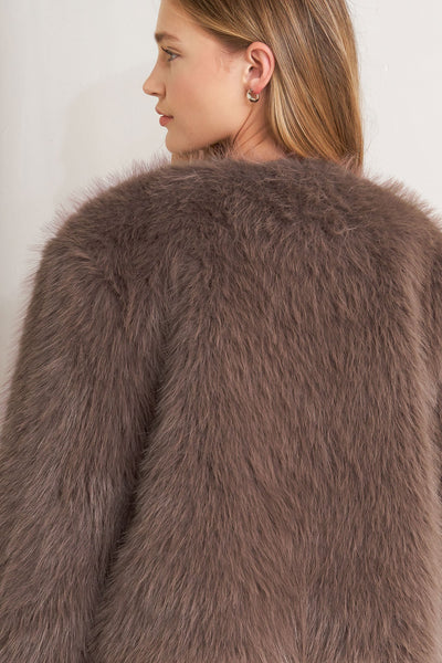 Explore More Collection - LONDON FLARE MOCHA FAUX FUR CROP JACKET
