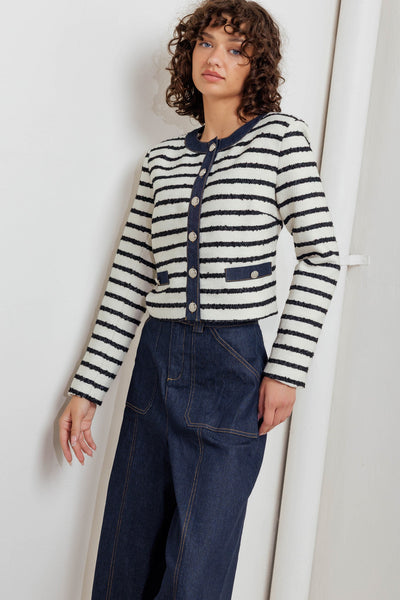 Explore More Collection - BONJOUR STRIPE WOVEN CROP JACKET
