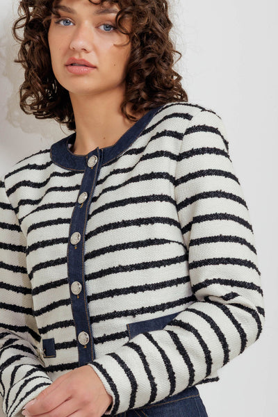 Explore More Collection - BONJOUR STRIPE WOVEN CROP JACKET