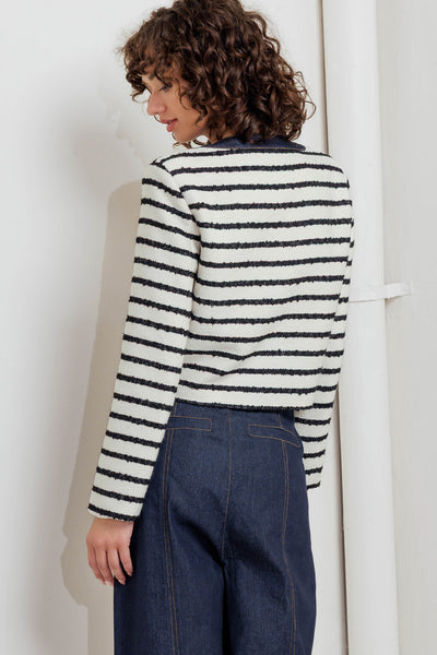 Explore More Collection - BONJOUR STRIPE WOVEN CROP JACKET