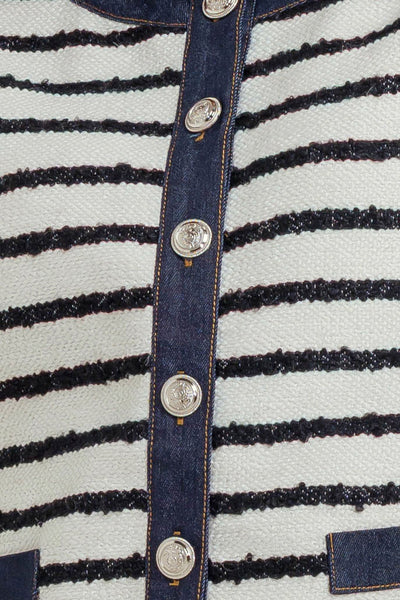 Explore More Collection - BONJOUR STRIPE WOVEN CROP JACKET