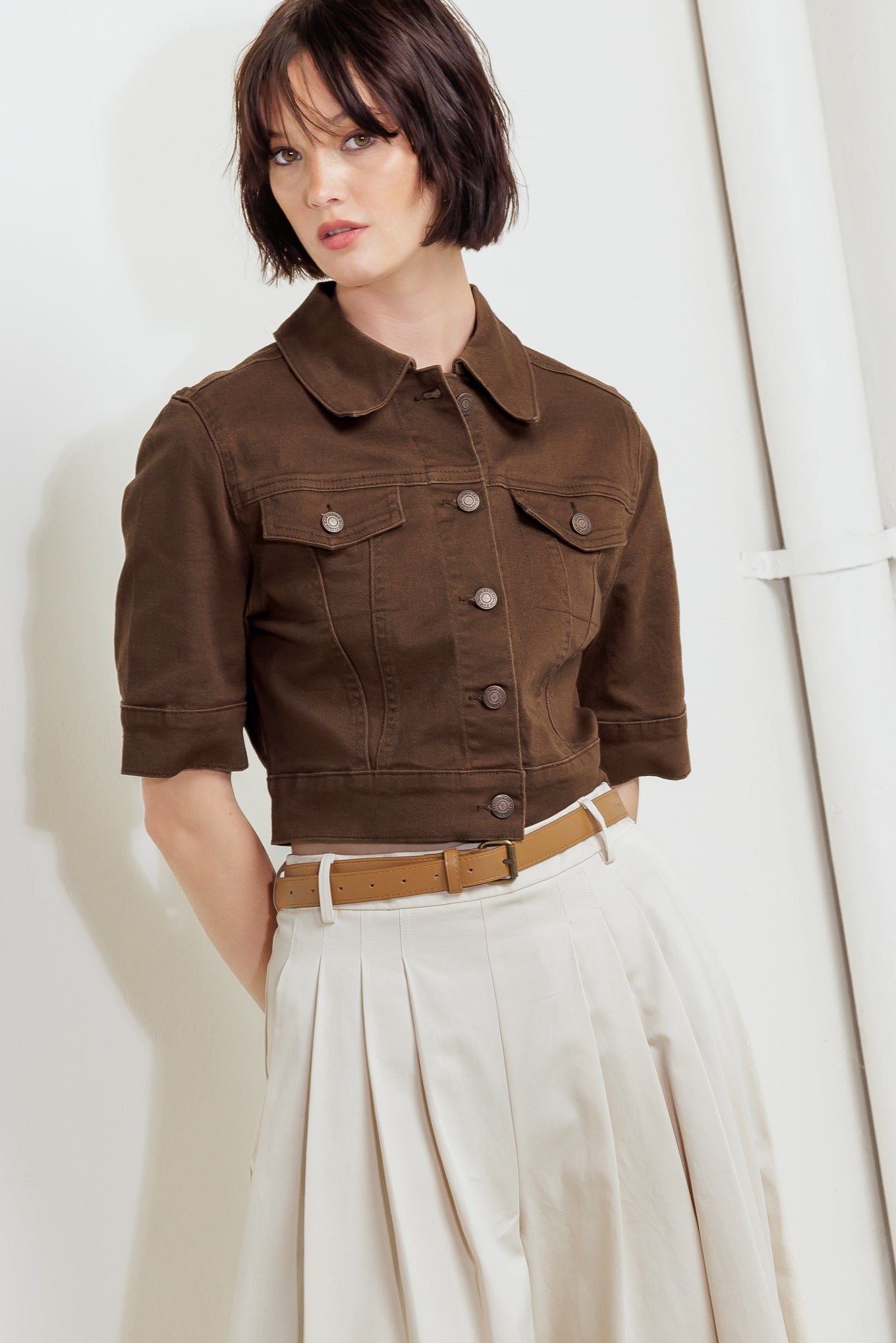 Explore More Collection - EFFORTLESS EDGE BROWN TWILL JACKET