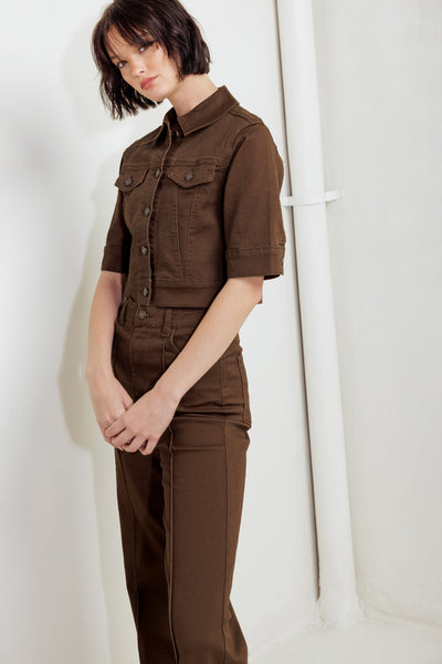 Explore More Collection - EFFORTLESS EDGE BROWN TWILL JACKET