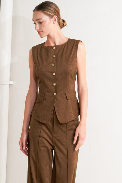 Explore More Collection - BROWN SUGAR FAUX SUEDE VEST