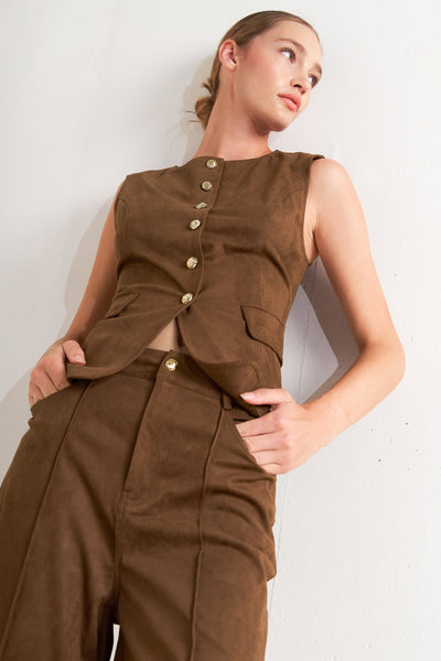 Explore More Collection - BROWN SUGAR FAUX SUEDE VEST