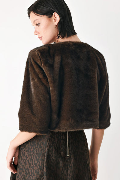 COCOON CHARM BROWN FAUX FUR CROPPED JACKET