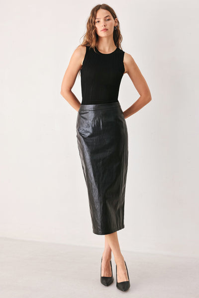 PORT WINE HIGH-RISE FAUX LEATHER SKIRT